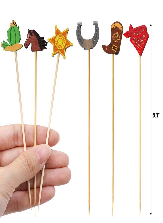 WorldBazaar Cowboy Cocktail Picks 120PCS Western Cowgirl Toothpicks Appetizers Bamboo Skewers Wild West Food Picks Drinks Dessert Sticks Drink Accessories Western Halloween Party Supplies - Image 3